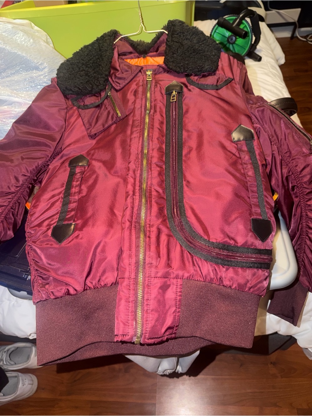 American Stitch Kids Burgundy Puffer Bomber Jacket with Black Sherpa Collar